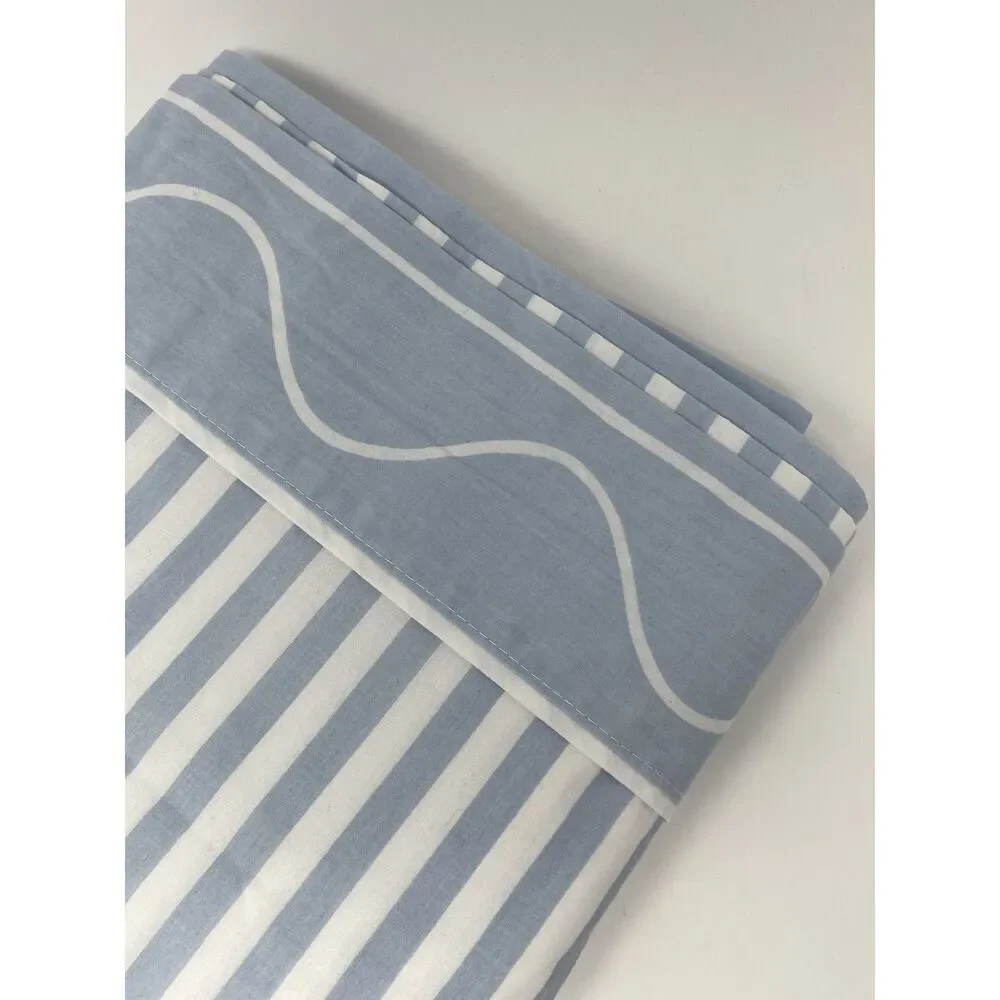 Vintage Marimekko Queen Flat Sheet Revman Product Blue White Stripe Cotton Blend